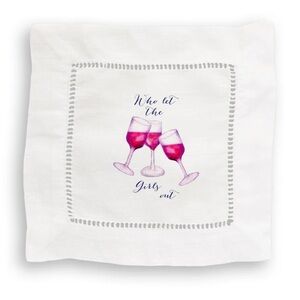 NWT French Graffiti White 'Who Let the Girls Out' Wine Glass Decorative Napkin